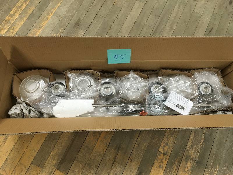 lot 45 image: Progress Lighting Archie Collection 4-Light Antique Nickel Vanity Light with Clear Polished Glass Shades open box not used