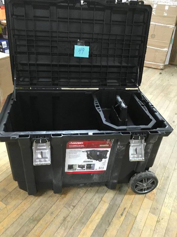 lot 49 image: Husky 37 in. Mobile Job Box Utility Cart Black open box not used