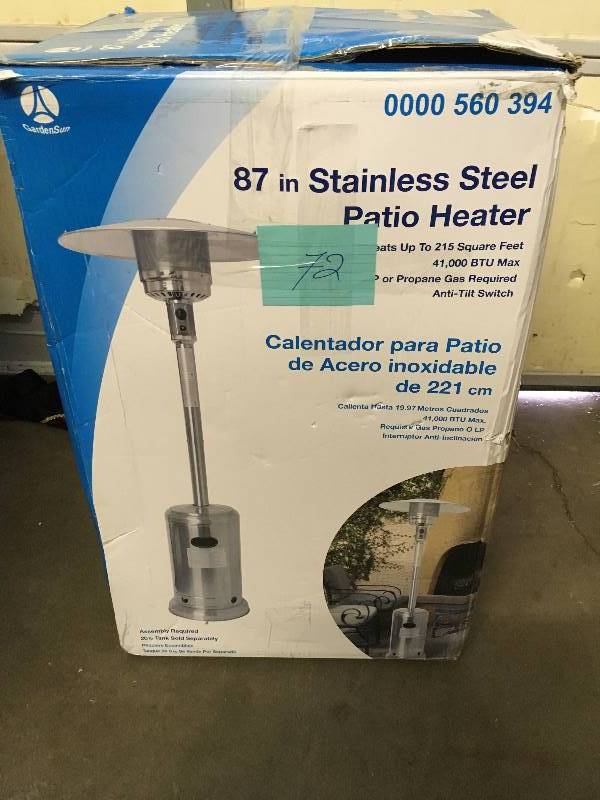 lot 72 image: Gardensun 41,000 BTU Stainless Steel Propaine Patio Heater open box not used