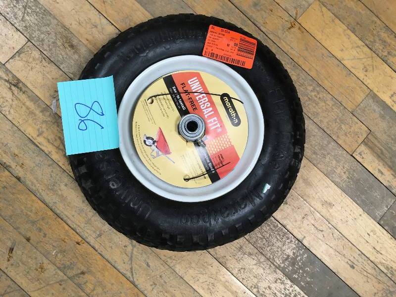 lot 86 image: Marathon Universal Fit Wheelbarrow Tire open box not used