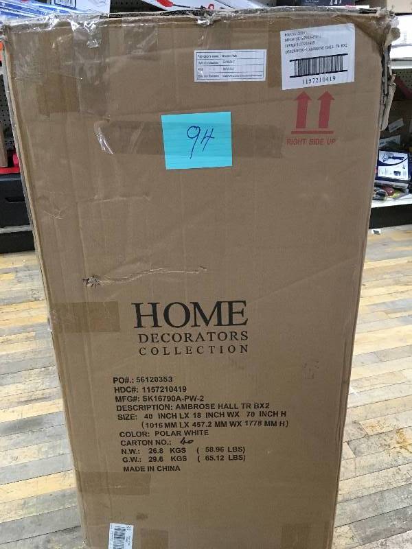 lot 94 image: Home Decorators Collection Ambrose Polar White Hall Tree open box not used