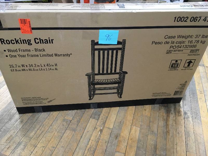 lot 96 image: Black Wood Outdoor Rocking Chair open box not used