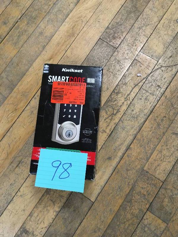 lot 98 image: Kwikset SmartCode 916 Z-Wave Touchscreen Deadbolt with Home Connect, Satin Nickel open box not used