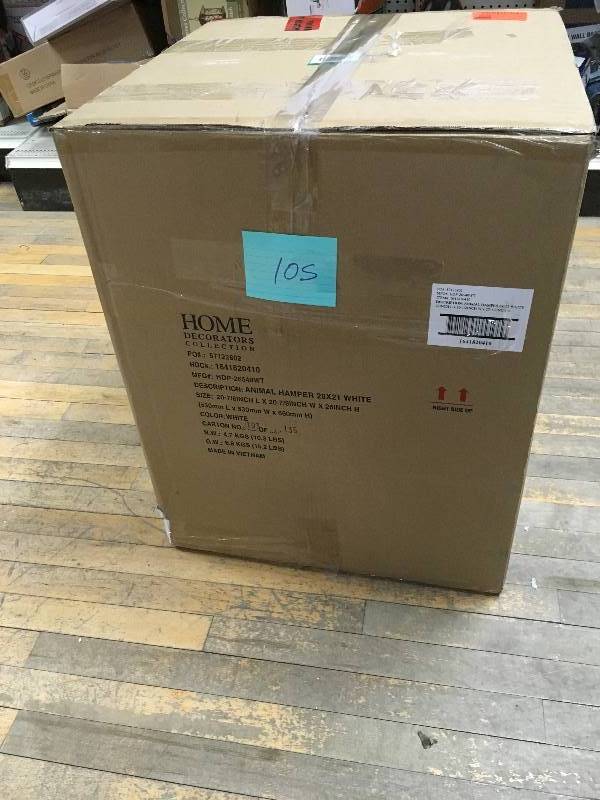 lot 105 image: Home Decorators Collection Animal Hamper 28x 21 in White open box not used slight damage