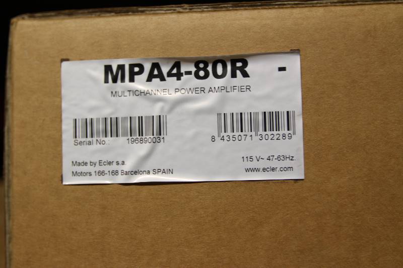 lot 138 image: New in Box Ecler MPA4-80R Multi-Channel Power Audio Amplifier (115V)