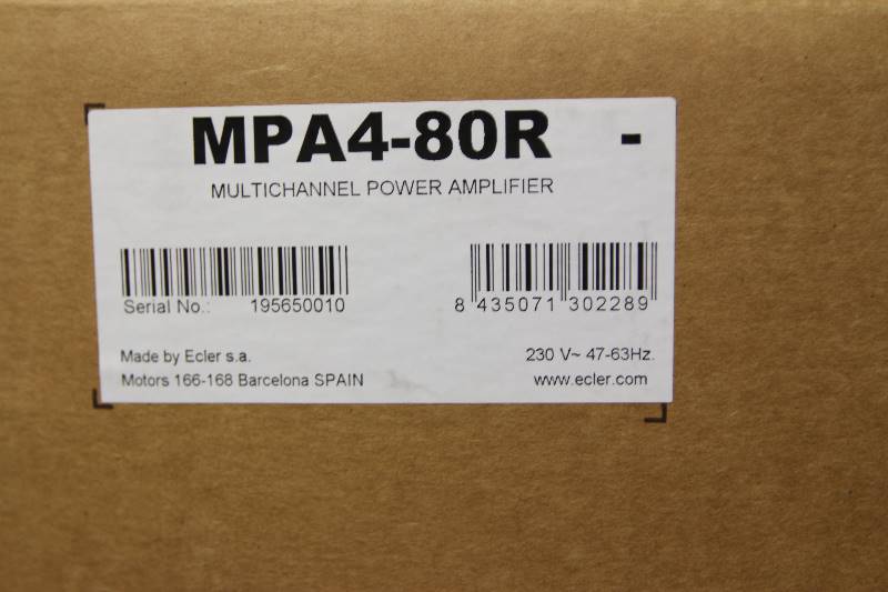 lot 139 image: New in Box Ecler MPA4-80R Multi-Channel Power Audio Amplifier (230V)