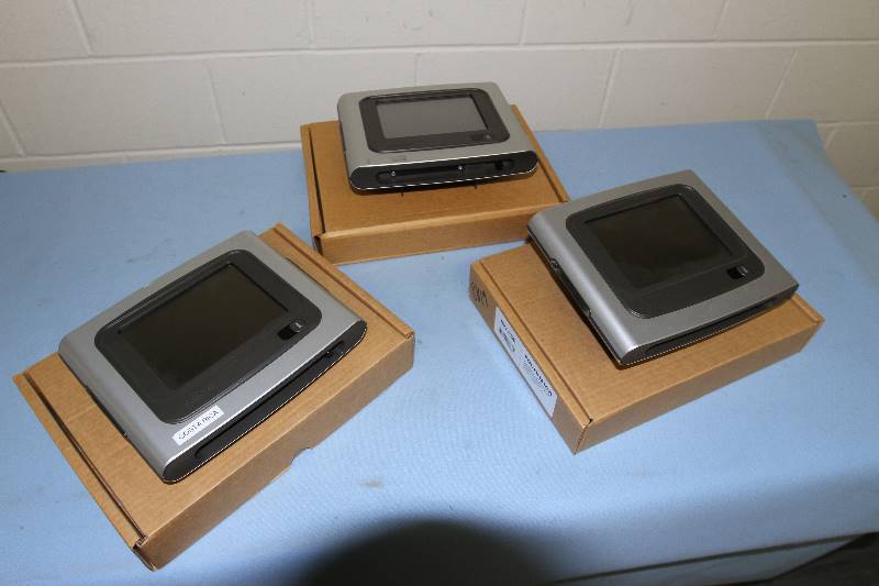 lot 167 image: Lot of Three (3) PolyVision RW-10 RoomWizard Room Scheduling System & NEW Power Supply Extension Accessories