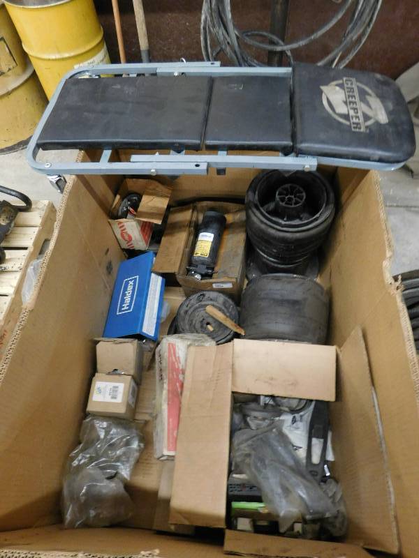 lot 54 image: Misc. Lot of Truck Parts, Creeper, Manual Hose Press