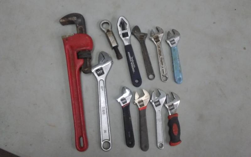 Ace 14 Inch Pipe Wrench & Other Assorted Adjustable Wrenches