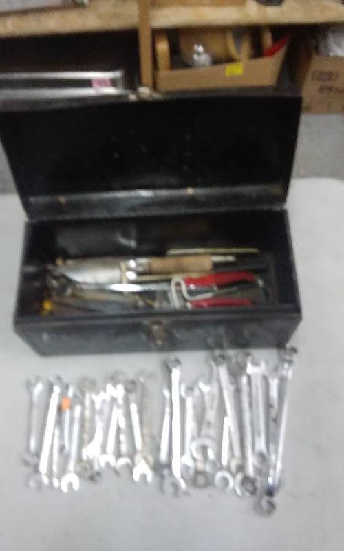 Tool Box With Assorted Wrenches & Other Hand Tools