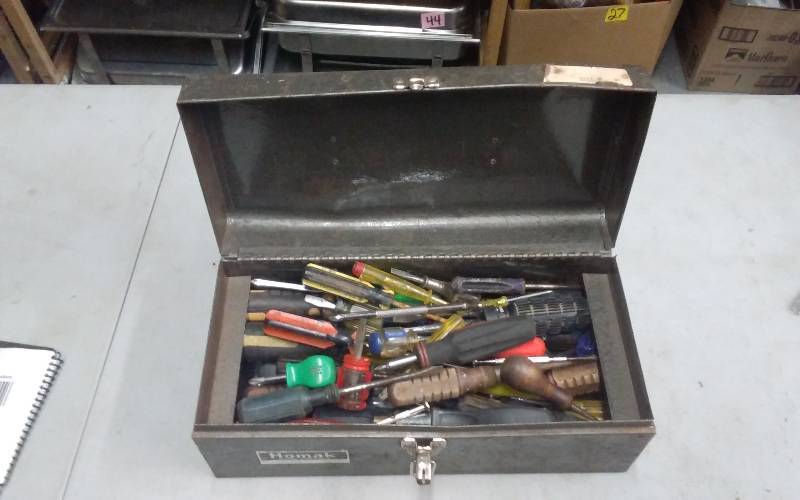 Tool Box Full Of Assorted Screw Drivers