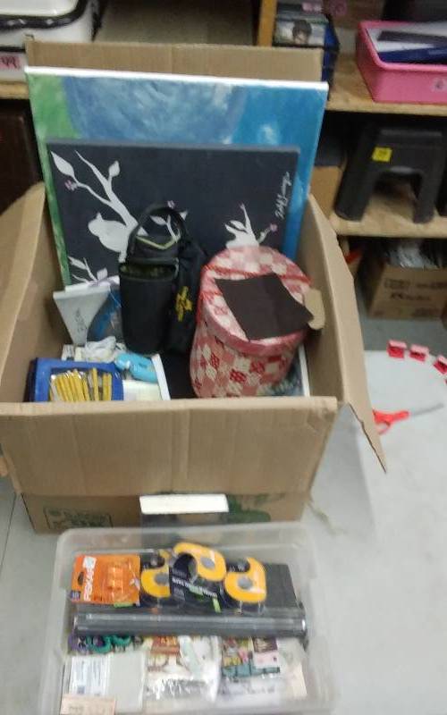 Box Of Sewing Craft, Sketching Pencils & Pads, Canvas & Rubber Stamps