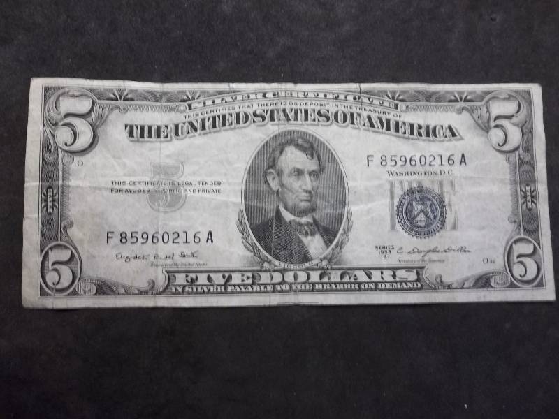 5 Dollar US Silver Certificate Series 1953 Blue Seal