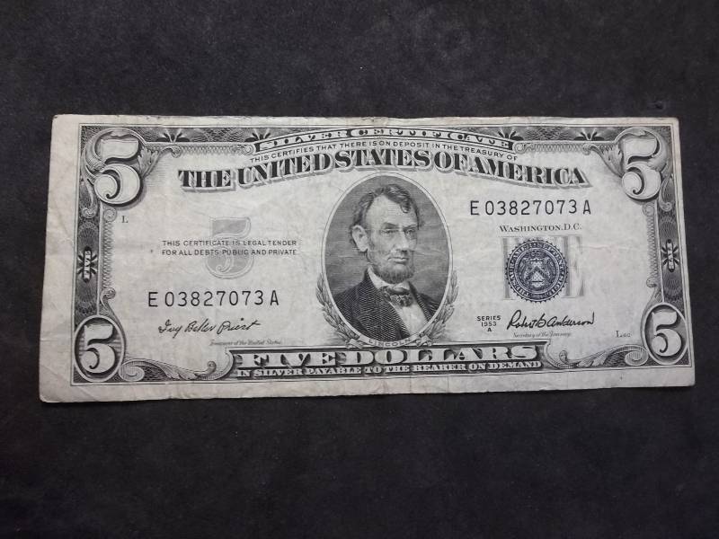 5 Dollar US Silver Certificate Series 1953A Blue Seal