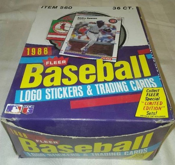 1988 Fleer MLB complete box of 36 count wax packs counter box