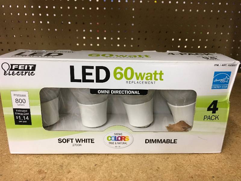 lot 366 image: FEIT LED 60W 4PK, MSRP $14.99
