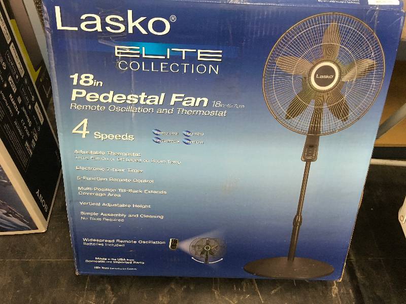 lot 367 image: LASKO 18 PEDESTAL FAN, MSRP $39.99