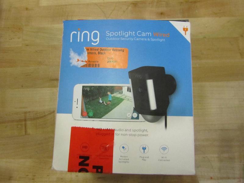 lot 81 image: Ring Spotlight Cam Wired Outdoor Rectangle Security Camera, Black