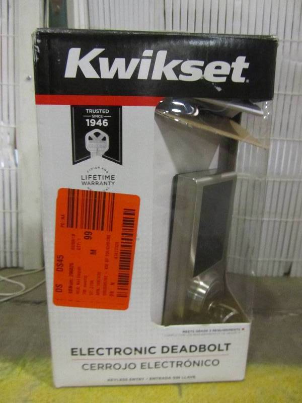 lot 84 image: Kwikset Limited Edition Single-Cylinder Satin Nickel Contemporary Square Touchscreen Deadbolt
