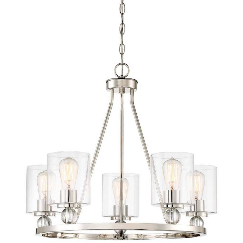 lot 53 image: Minka Lavery Studio 5 Collection 5-Light Polished Nickel Chandelier with Clear Glass Shades