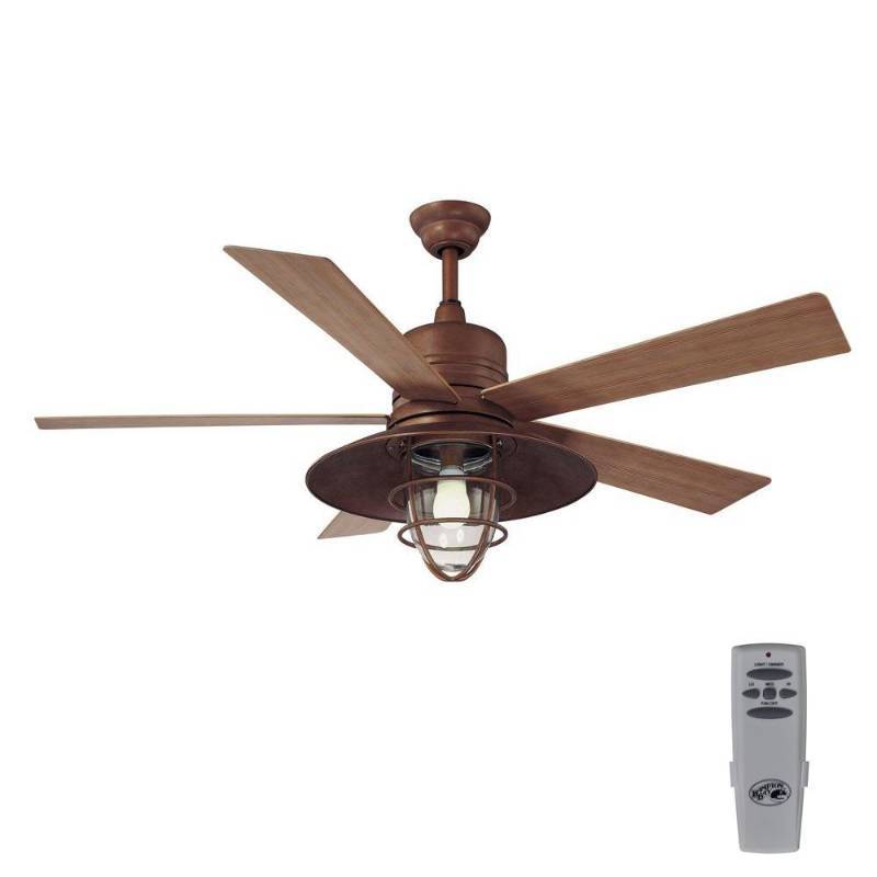 lot 54 image: Hampton Bay Metro 54 in. IndoorOutdoor Rustic Copper Ceiling Fan with Light Kit and Remote Control
