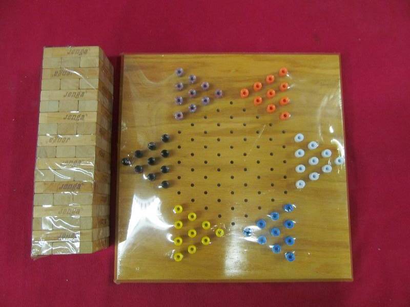 lot 48 image: Chinese checkers, jenga game