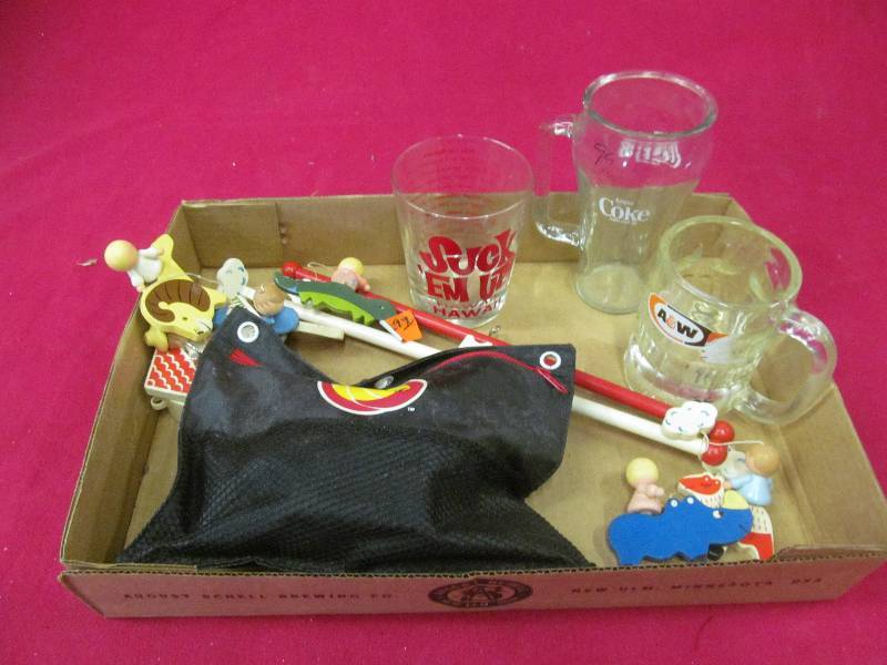 lot 108 image: crib mobile, crayons, mugs