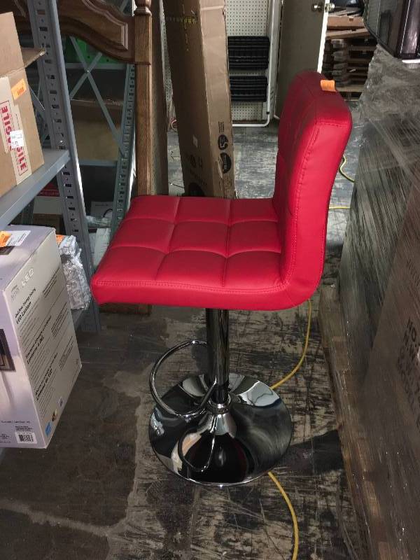 lot 427 image: 4 RED CUSHIONED HIGH STOOLS, NEEDS ASSEMBLY