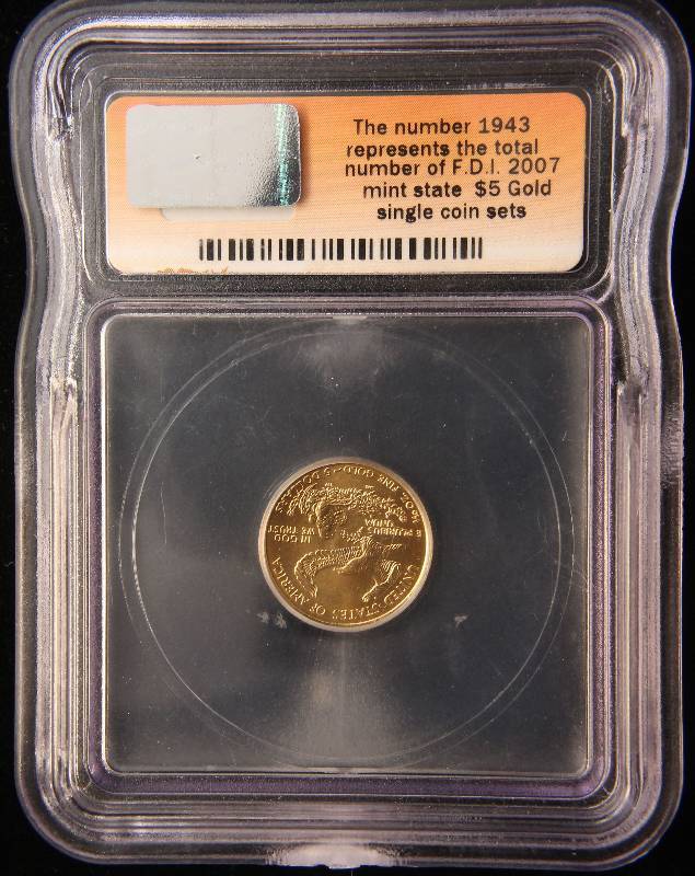 2007 $5 AMERICAN GOLD EAGLE 110TH TROY OZ. MS70 ICG FIRST DAY ISSUE