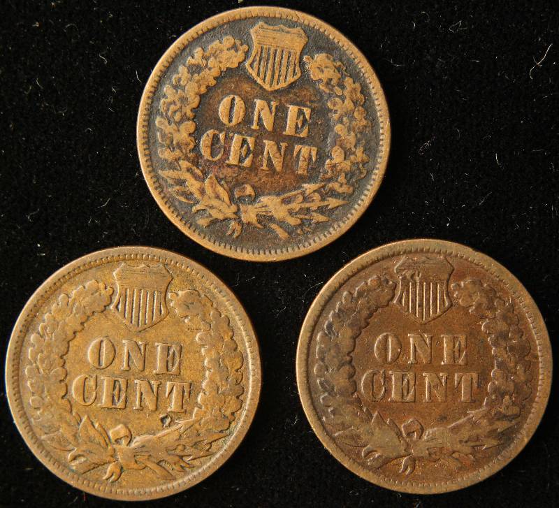 3 INDIAN HEAD CENTS 1882 F, 1887 VG, 1889 G