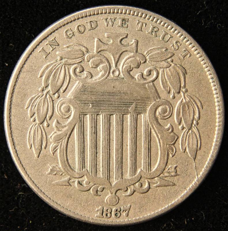 1867 without RAYS US SHIELD NICKEL AU50