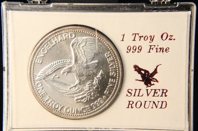 1 TROY OZ. .999 FINE SILVER ENGELHARD 1985 PROSPECTOR STAMFORD BANK
