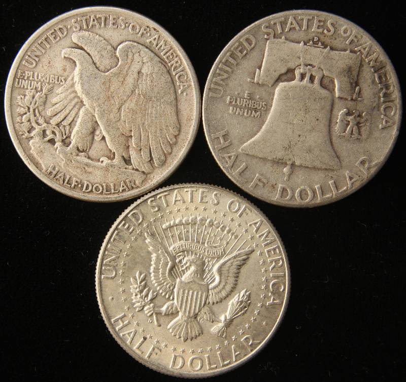3 SILVER HALF DOLLARS 1943, 1952-D, 1964-D