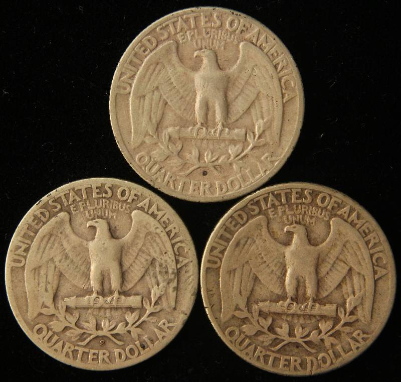 3 SILVER WASHINGTON QUARTERS  1946, 1946-D, 1946-S