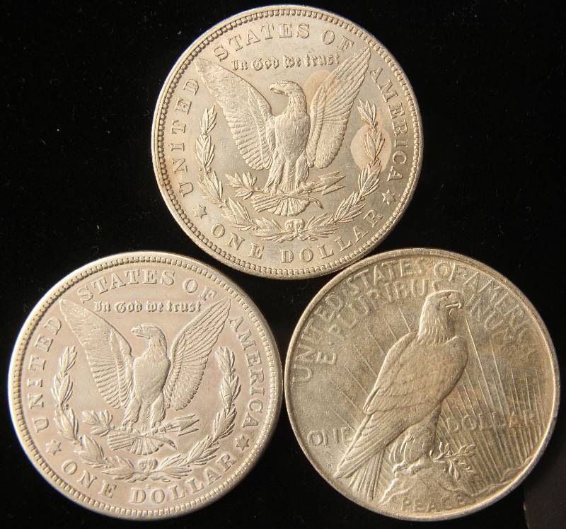 3 SILVER DOLLARS 1900, 1921-S, 1922-D AU-UNC