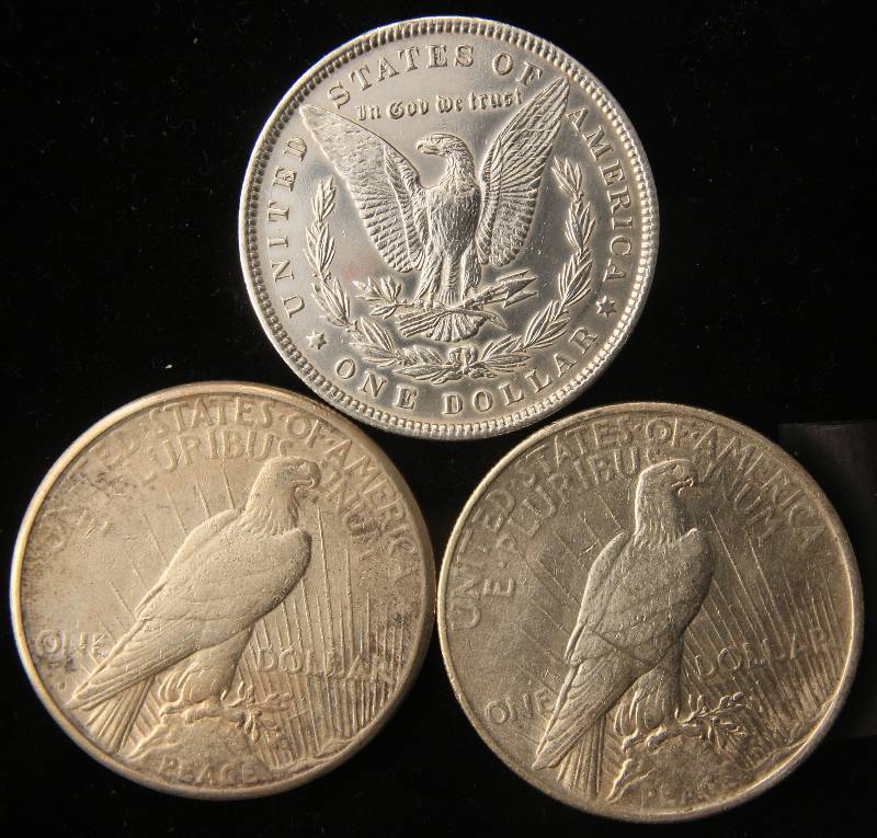 3 SILVER DOLLARS 1896(UNC CLEANED) 1922-S, 1925 AU