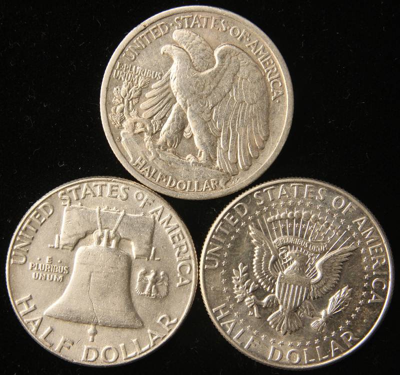 3 SILVER HALF DOLLARS 1942-S, 1960, 1964-D