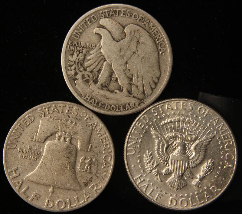 3 SILVER HALF DOLLARS 1937, 1949-D, 1964-D