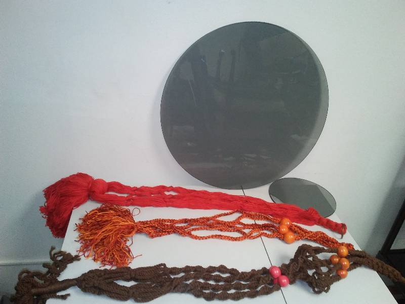 Vintage Macram hanging table and plant hangers. Retro mod