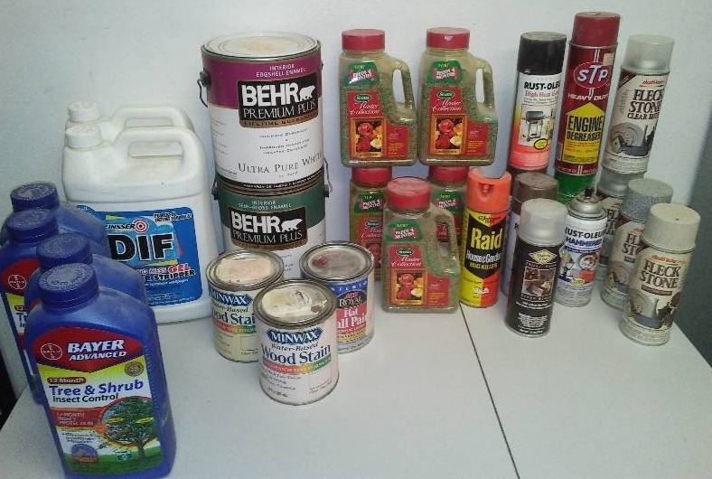 Paint, Rose food, Bayer Tree and Shrub insect control, and more