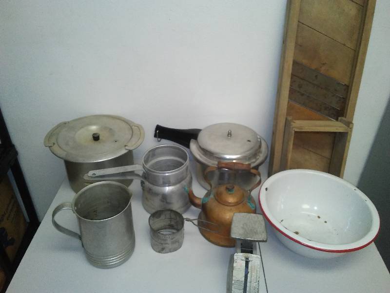Vintage Primitive Enamel Basin and Copper Coffee Pot
