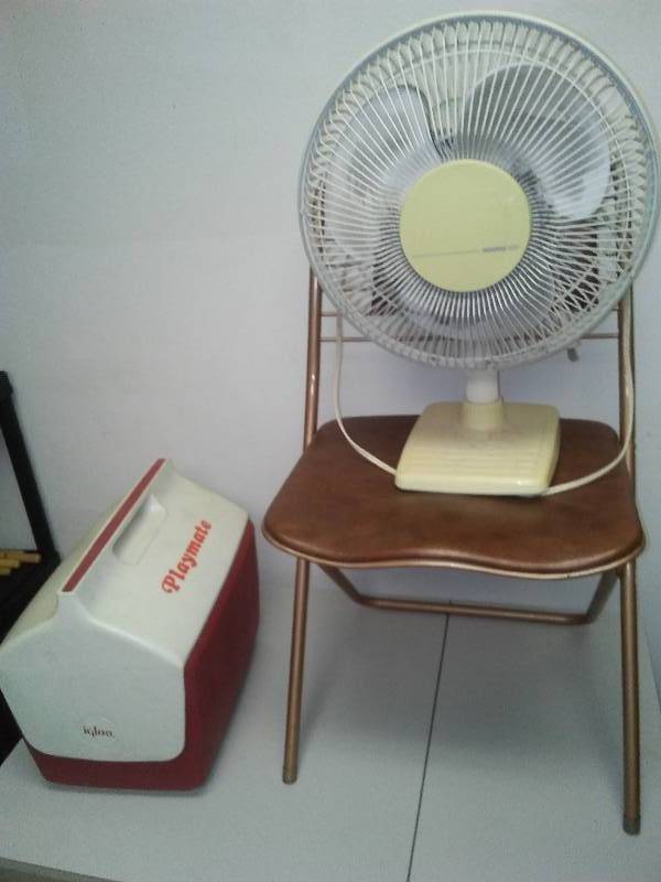 Folding Chair, Playmate Cooler and Fan (tested, works)