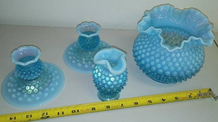 4 vintage pieces of Blue Hobnail Glass,