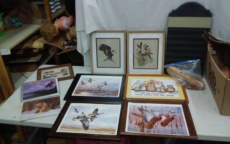 lot 43 image: Lot Of Framed Needlework, Wild Life Art, Perpetual Calendar Set