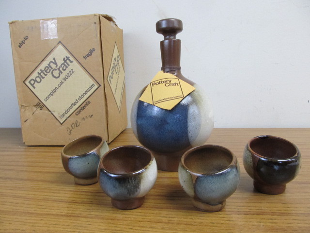 lot 12 image: NEW IN BOX Mid Century Stoneware Saki Set by Pottery Craft