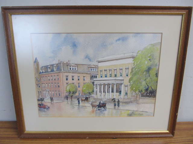lot 26 image: Vintage Signed Original Watercolor Street Scene Painting