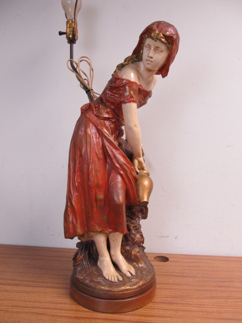 lot 28 image: Large Vintage Signed Figural Maiden Table Lamp