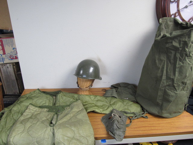 lot 132 image: Vintage Military Metal Helmet - Cold Weather Gear etc
