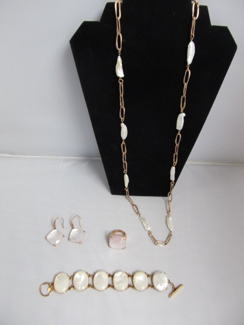 lot 160 image: HONORA Brass & Mother of Pearl Necklace Bracelet Ring & Earrings