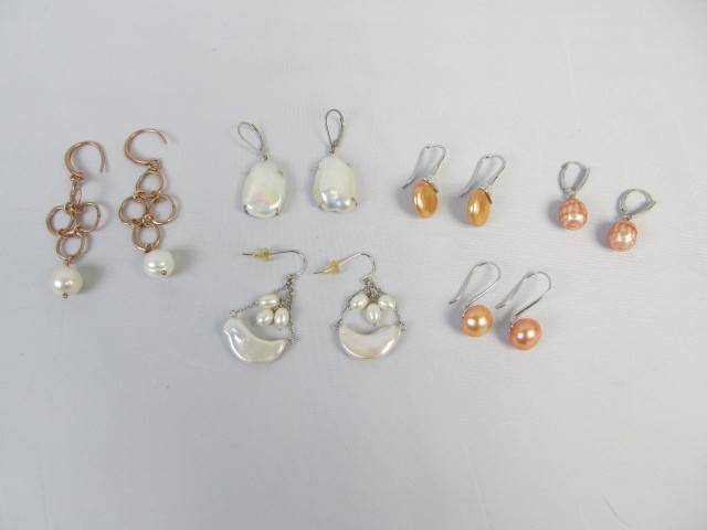 lot 194 image: 6 Pairs of Genuine Pearl & Sterling Earrings